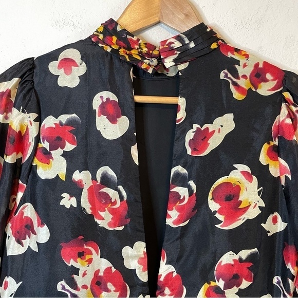 Aryn K Black Floral Silk Mini Dress Size Small - Picture 6 of 15
